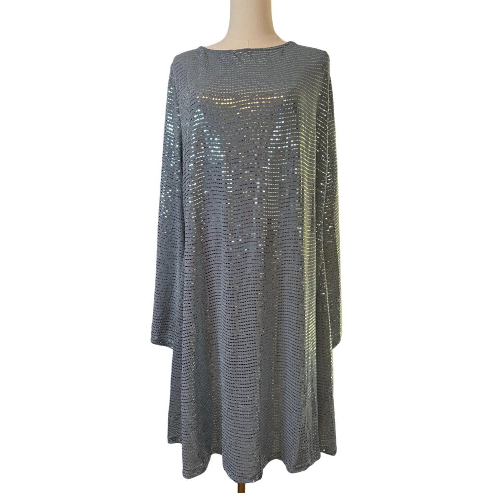 NWT Cider 3XL Sequin Open-Back Long Sleeve Dress - Iridescent Silver